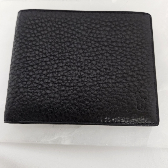 Polo Ralph Lauren Black Pebbled Leather Bi Fold Wallet And Catalina Pass Insert - Picture 2 of 8